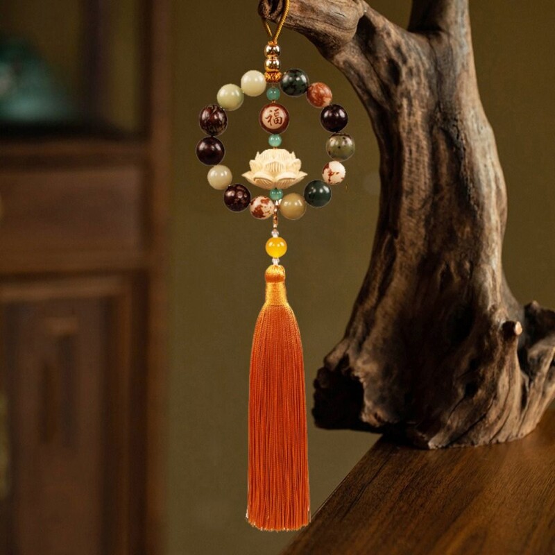 Oglindă retrovizoare Bodhi sculptată în lemn, pandantiv Bodhi, mărgele clasice, Statuie de lotus, pandantiv pentru mașină, Fengshui, Decor norocos