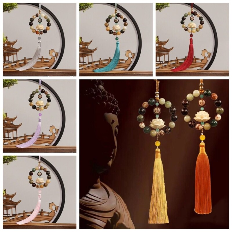 Oglindă retrovizoare Bodhi sculptată în lemn, pandantiv Bodhi, mărgele clasice, Statuie de lotus, pandantiv pentru mașină, Fengshui, Decor norocos