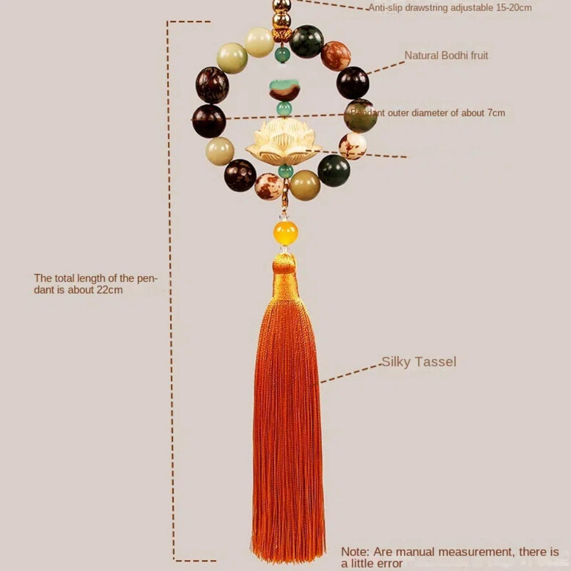 Oglindă retrovizoare Bodhi sculptată în lemn, pandantiv Bodhi, mărgele clasice, Statuie de lotus, pandantiv pentru mașină, Fengshui, Decor norocos