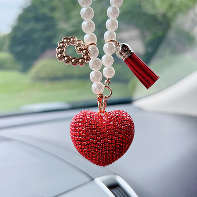 Creative Full Diamond Love Fashion automašīnas atpakaļskata spoguļa apdares automašīnas kulons, izsmalcināts kulonu rotājums automašīnai