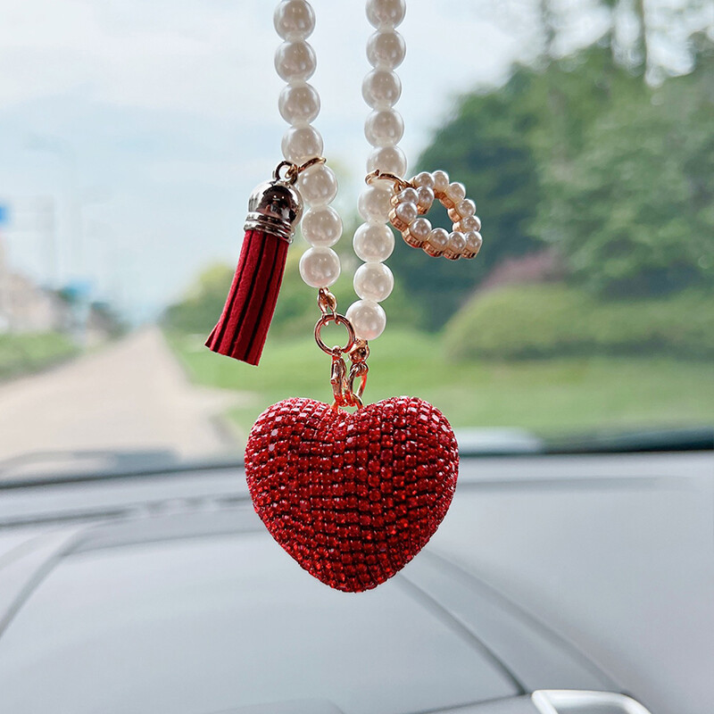 Creative Full Diamond Love Fashion automašīnas atpakaļskata spoguļa apdares automašīnas kulons, izsmalcināts kulonu rotājums automašīnai