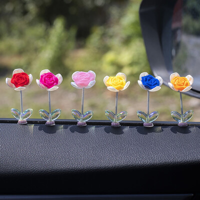 6Pcs/SetCute Rose Flower Ταμπλό αυτοκινήτου Κεντρική κονσόλα τετράφυλλο κρεμαστό τριφύλλι Διακοσμητικό εσωτερικό αυτοκινήτου Αξεσουάρ ταμπλό
