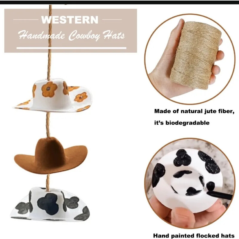 Pălărie de cowboy Decorare mașină Decorație oglindă retrovizoare la țară Decorare mașină Decorații drăguț pentru mini pălărie din pâslă realizate manual Pandantiv