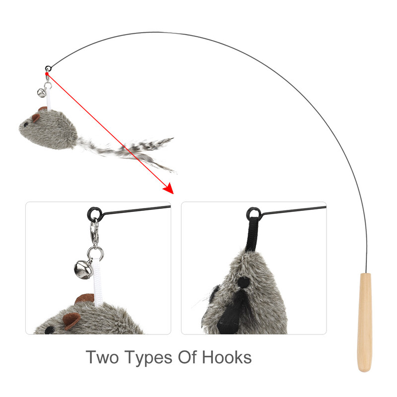 Priedai Pelės pakaitinė galvutė, skirta juokingam kačių lazdelės žaislui varpelio kačių lazdelė kačiuko plunksnų žaislas naminiams gyvūnėliams