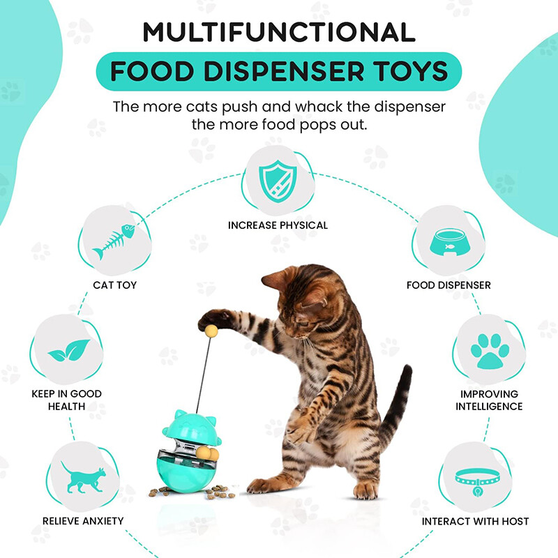 Tumbler Jucării pentru pisici Funny Cat Teaser Feeder Ball Toy Interactiv Mâncare mâncare Dozator de scurgeri Jucării pentru pisici Pisicuțe Produse pentru animale de companie