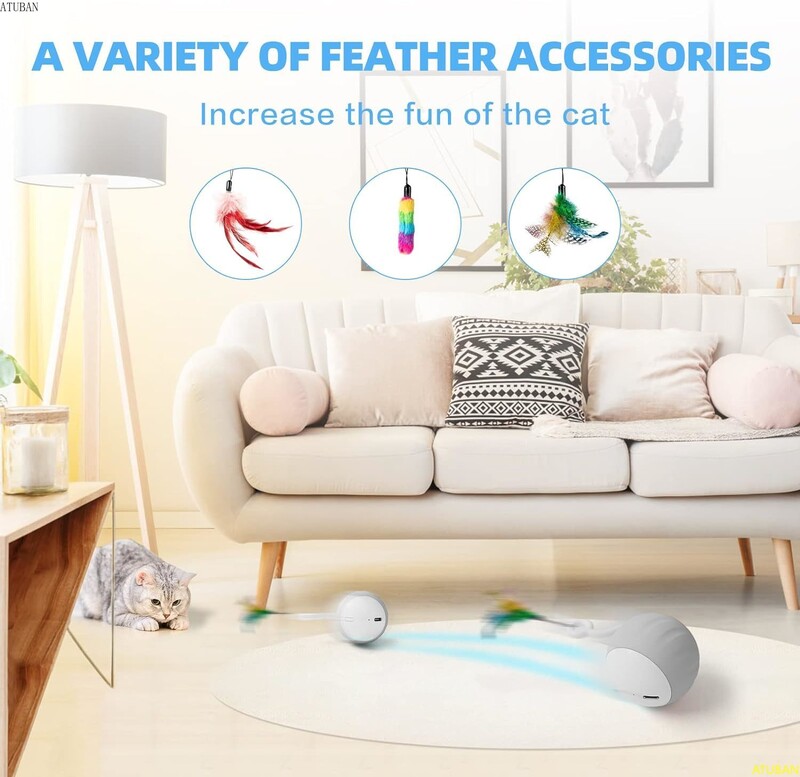 ATUBAN kačių žaislai, automatinis kačių žaislų kamuoliukas, interaktyvūs kačių žaislai kambarinėms katėms, elektriniai kačių žaislai patalpose 2 režimų kačių kamuoliukų dovanos