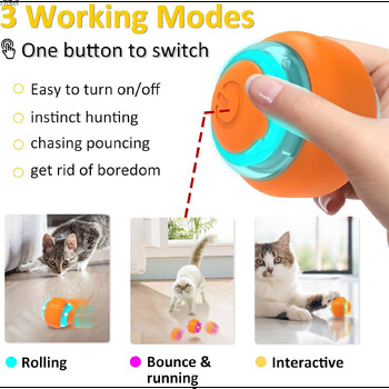 ATUBAN Moving Cat Toy Ball, Moving Activated Cat Toy for Indoor Cat, Interactive Cat Ball, Smart Toy Cat for Exercise Entertainment