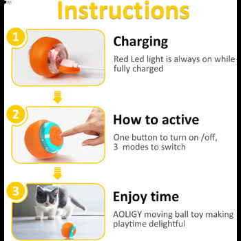 ATUBAN Moving Cat Toy Ball, Moving Activated Cat Toy for Indoor Cat, Interactive Cat Ball, Smart Toy Cat for Exercise Entertainment