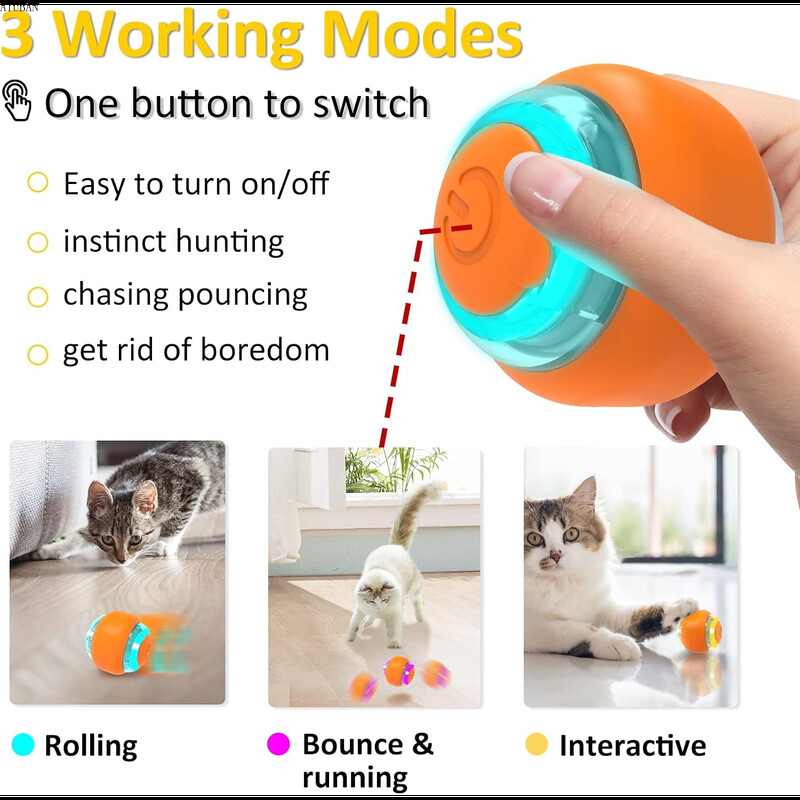 ATUBAN judantis katės žaislinis kamuolys, judesio aktyvuojamas katės žaislas kambarinėms katėms, interaktyvus kačių kamuolys, išmaniųjų kačių žaislas, skirtas mankštintis