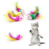 Soft Fleece False Mouse Cat Toys Colorful Feather Mini Funny Playing Training Interactive Toys For Cat Kitten Pet Supplies