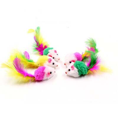 Soft Fleece False Mouse Cat Toys Colorful Feather Mini Funny Playing Training Interactive Toys For Cat Kitten Pet Supplies
