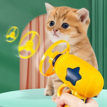 Νέα Cat Toy Pet Interactive Play Cat Dog Training Toy Launcher με 15 τεμ. Flying Disc Mini Catapult Pet Toys Cat Accessories