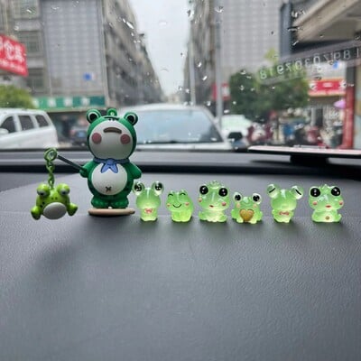 7Pcs Lonely Frog Noctilucent Auto Accessories Cartoon Car Central Console Decoration OfficeDesk Computer DecorationDollGift