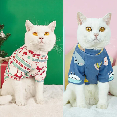 Cute Print Cat Drēbes Uzvalks Pavasara Rudens Silts Fleece Pet Cat Pulovers Kaķiem Kedi Mīksts Kitten Džemperis Sfinksa Apģērbu Apģērbi