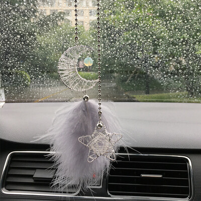 Dream Catcher auto kulons meitenēm ar spalvu spoguli piekarināms kulons Mājas dekors Lucky Car Ornaments Meiteņu auto salona aksesuāri