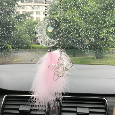 Dream Catcher auto kulons meitenēm ar spalvu spoguli piekarināms kulons Mājas dekors Lucky Car Ornaments Meiteņu auto salona aksesuāri
