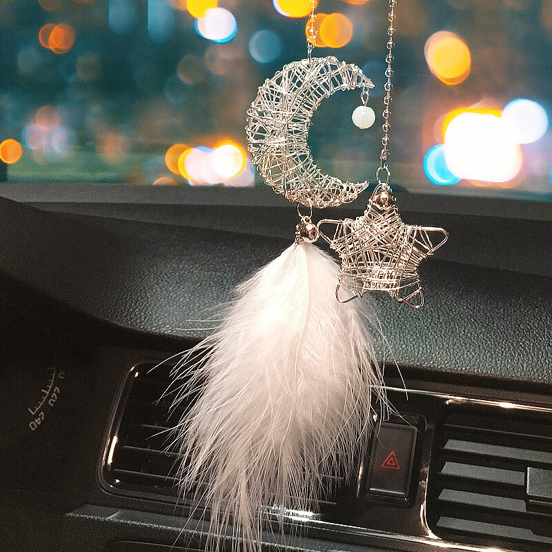 Dream Catcher auto kulons meitenēm ar spalvu spoguli piekarināms kulons Mājas dekors Lucky Car Ornaments Meiteņu auto salona aksesuāri