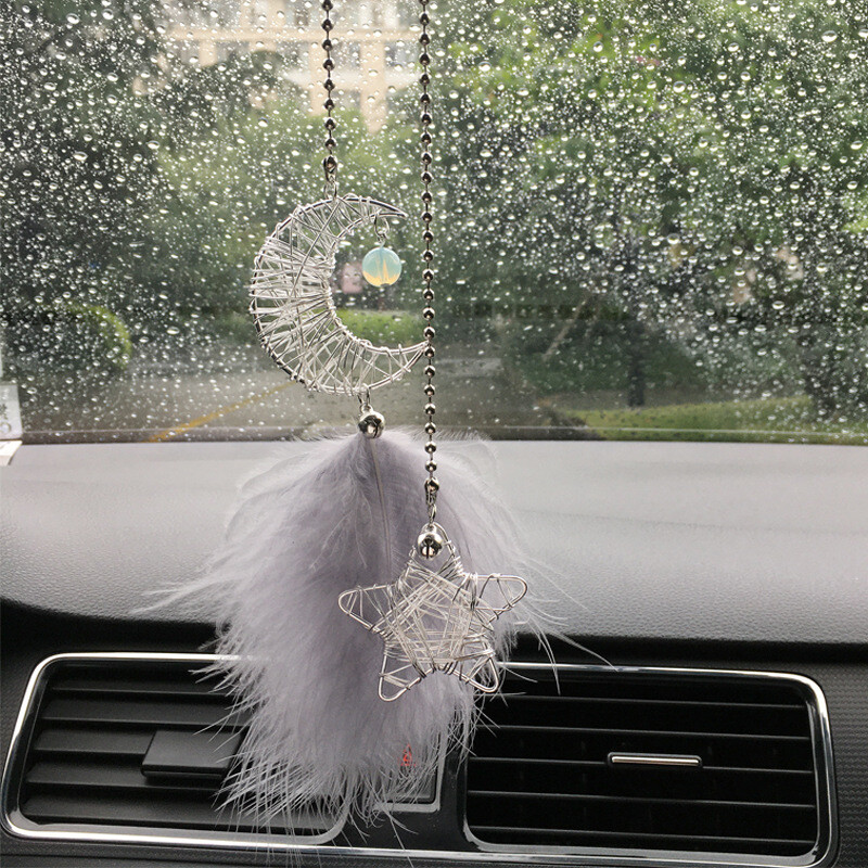 Dream Catcher auto kulons meitenēm ar spalvu spoguli piekarināms kulons Mājas dekors Lucky Car Ornaments Meiteņu auto salona aksesuāri