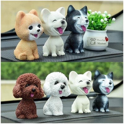 9cm Husky Teddy Pomeranian Car Shake Head Pas Ukrasi Slatki kimajući ukrasi Poklon za unutrašnjost automobila Kućna soba Auto dodaci