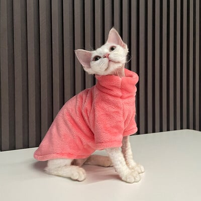 Pulover pentru pisici cu gât roscat haină de iarnă caldă, fără păr, pulover, cămașă pentru pisica Maine-Coon Chihuahua.