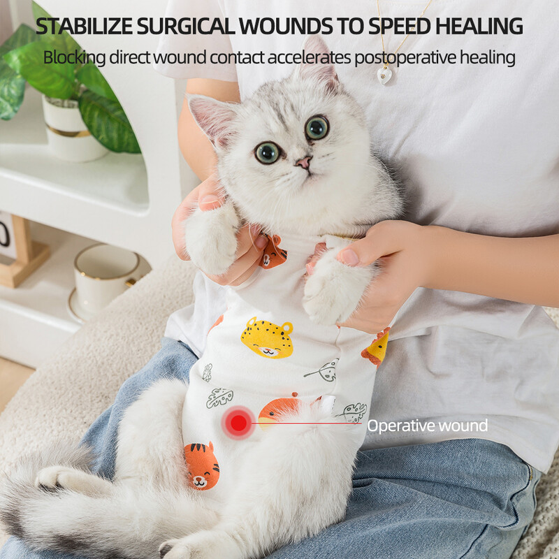 Dzīvnieku apdrukas kaķu sterilizācijas kostīms pret laizīšanu Tīras kokvilnas mājdzīvnieku vestu apģērbs kucēnu kaķu atšķiršanas uzvalkam operācijas atveseļošanai
