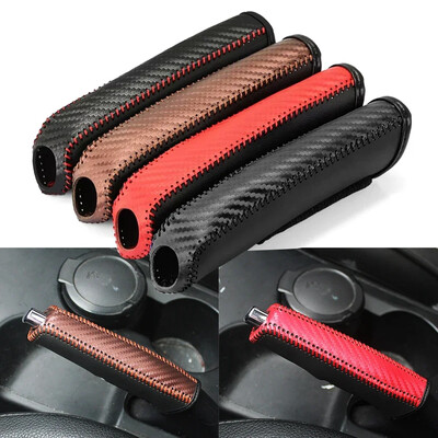 Moda universală Design din fibră de carbon Piele PU Piele mașină Unelte Capac frână de mână Accesorii de interior pentru stilul mașinii
