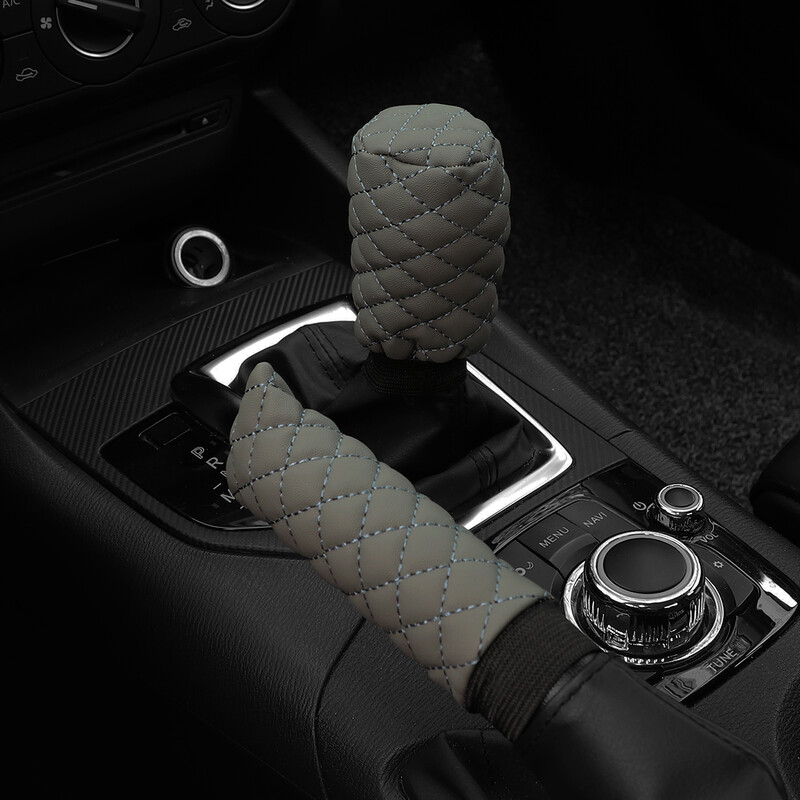 2 rinkiniai PU odos stereo siuvinėjimas automobilio rankinio stabdžio dangtelio rankenos komplektas mechaninės pavaros bendrosios automobilių reikmenys