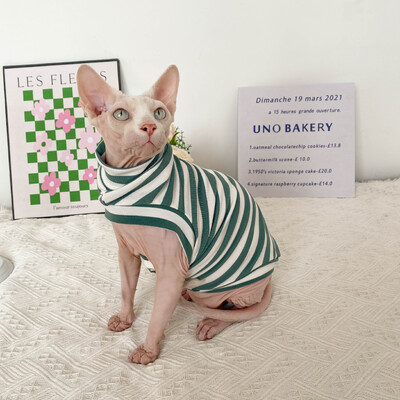 Pavasaris Rudens Ziemas Sfinksas kaķu apģērbs Biezs Kaķēnu Kombinezons Sfinksa Kaķiem Svītrains Hoodies Silts Kostīms DevonRex krekls