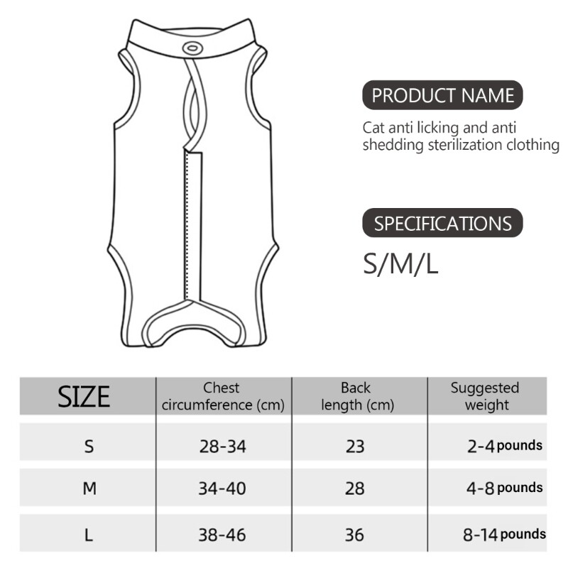 Costum de recuperare chirurgicală pentru pisici pentru răni abdominale masculine femele sterilizează boli de piele Moale pentru animale de companie post-sterilizări T5EF