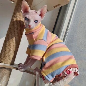 Fleece Elestic Jumpsuit for Sphynx Cat Winter Soft Riped Coat for Famale Cat Kittens Ζεστό γλυκό χοντρό φούτερ για Devon Rex