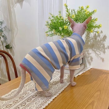 Fleece Elestic Jumpsuit for Sphynx Cat Winter Soft Riped Coat for Famale Cat Kittens Ζεστό γλυκό χοντρό φούτερ για Devon Rex