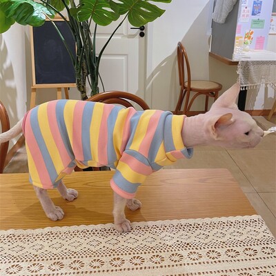 Elestisks flīsa kombinezons Sfinksas kaķim Ziemas mīksts svītrains mētelis kaķu kaķu kaķēniem Silts Salds biezs džemperis Devon Rex