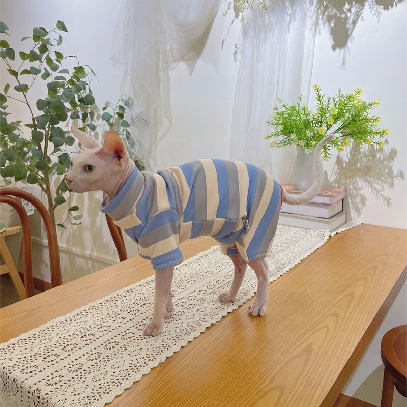 Elestisks flīsa kombinezons Sfinksas kaķim Ziemas mīksts svītrains mētelis kaķu kaķu kaķēniem Silts Salds biezs džemperis Devon Rex