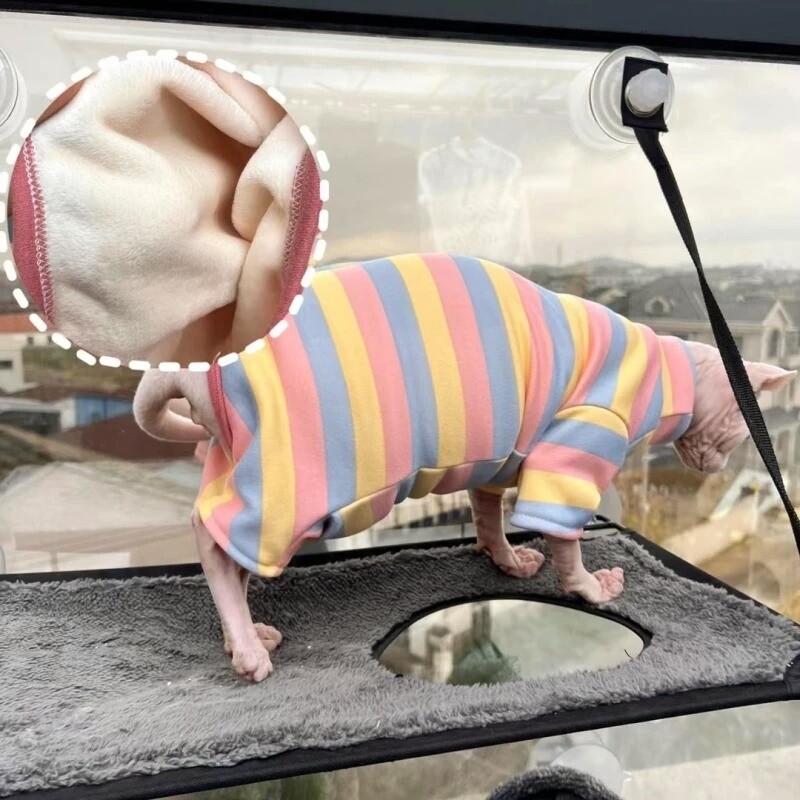 Elestisks flīsa kombinezons Sfinksas kaķim Ziemas mīksts svītrains mētelis kaķu kaķu kaķēniem Silts Salds biezs džemperis Devon Rex