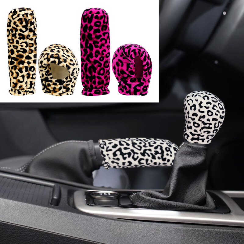 Automobilio pavarų perjungimo rankenėlės antkakliai rankinių stabdžių rankenos dangtelio apsauga nuo slydimo rinkinys pliušinis leopardas, vidaus apdaila, automobilių priedai