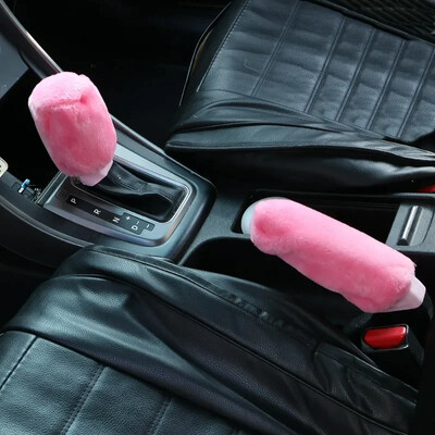 Jaunas automašīnas rokas bremžu roktura pārsegi pārnesumu pārslēgšanas kloķa vāka rokturis plīša uzmava Ziemas mīksta silta rokas bremze salona pārnesumu pārslēgšanas apkakles