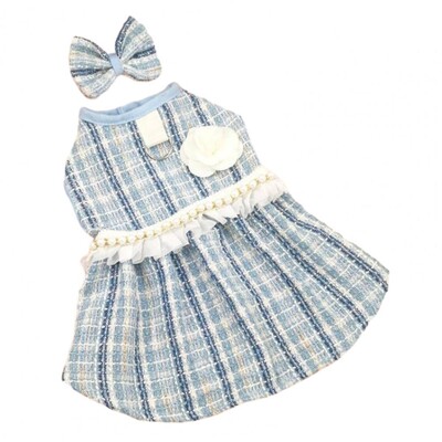 1 set rochie pentru animale de companie cu fundă, decor floral perle artificiale, câini drăguți, pisici, rochie prințesă, accesorii pentru animale de companie