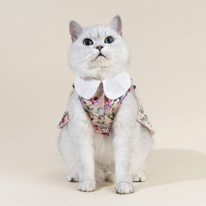 Fusta elegantă pentru pisici Guler cu rever Fusta pentru cățeluș Rochie cu flori pentru animale de companie Fusta adorabilă cu textura moale pentru animale de companie pentru ținută acasă