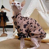 Jachetă moale de cafea pentru pisica Sphnx, iarnă, primăvară, haină dulce din dantelă de bumbac leopard, pentru câinii mici Devon Rex, pijama caldă pentru pisici