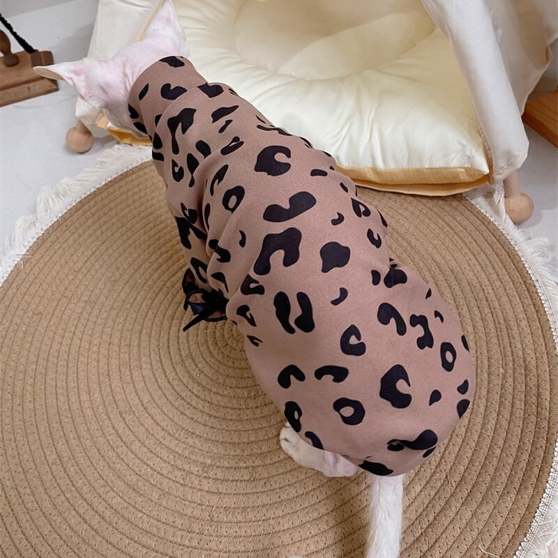 Jachetă moale de cafea pentru pisica Sphnx, iarnă, primăvară, haină dulce din dantelă de bumbac leopard, pentru câinii mici Devon Rex, pijama caldă pentru pisici