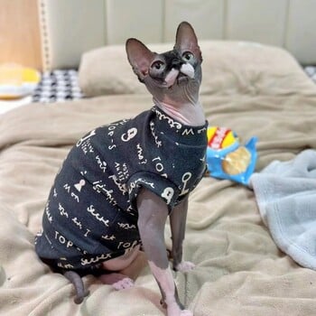 Μόδα βαμβακερό γιλέκο για Sphynx Cat Clothes Γκρι πουκάμισο κοντό μανίκι για γατάκια μαλακό παλτό για κοστούμι Devon Rex την Άνοιξη Καλοκαίρι