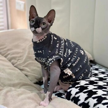 Μόδα βαμβακερό γιλέκο για Sphynx Cat Clothes Γκρι πουκάμισο κοντό μανίκι για γατάκια μαλακό παλτό για κοστούμι Devon Rex την Άνοιξη Καλοκαίρι