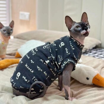 Μόδα βαμβακερό γιλέκο για Sphynx Cat Clothes Γκρι πουκάμισο κοντό μανίκι για γατάκια μαλακό παλτό για κοστούμι Devon Rex την Άνοιξη Καλοκαίρι