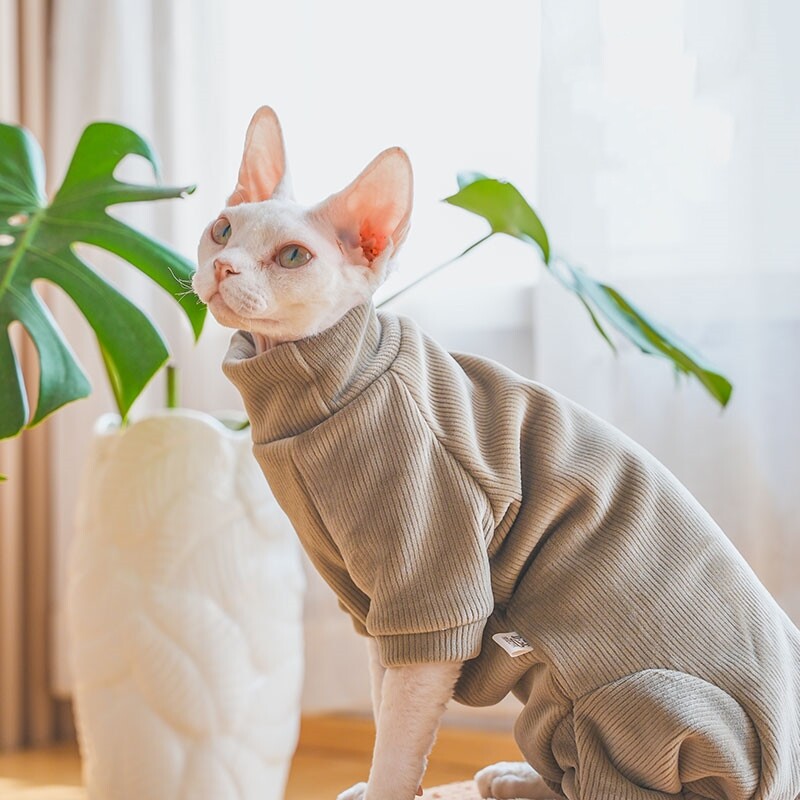 Sphnyx rūbai katėms, storas vilnonis paltas ilgomis rankovėmis megztinis kačiukams 4 kojų poilsio drabužiai kačiukams žiemą