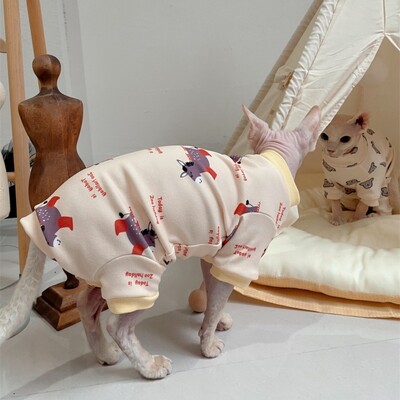 Îmbrăcăminte pentru pisici, moale, călduroasă, cu 4 picioare, hanorac din desene animate pentru pisici fără păr, toamnă iarnă, subpar din bumbac pentru rechizite pentru pisici Devon Sphynx
