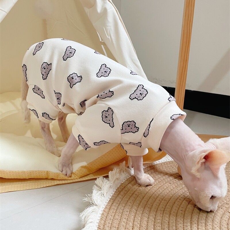 Îmbrăcăminte pentru pisici, moale, călduroasă, cu 4 picioare, hanorac din desene animate pentru pisici fără păr, toamnă iarnă, subpar din bumbac pentru rechizite pentru pisici Devon Sphynx