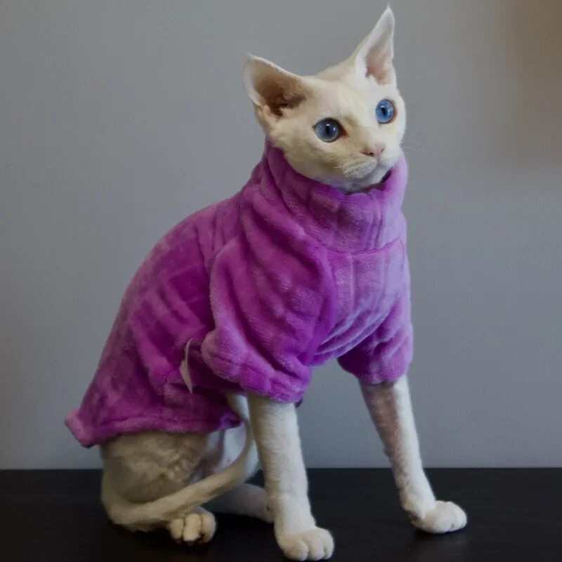Pulover nou Sphynx pentru pisici Cămașă moale pentru bebeluși cu două picioare pentru pisica fără păr, iarnă, caldă, de culoare solidă, cornish, haine pentru pisoi de companie