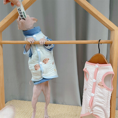 Jachetă de iarnă din bumbac groasă de desene animate pentru pisică Sphynx Toamnă Caldă drăguță haină galbenă pentru pisoi Roz Albastru Imbracaminte de relaxare pentru Devon Rex