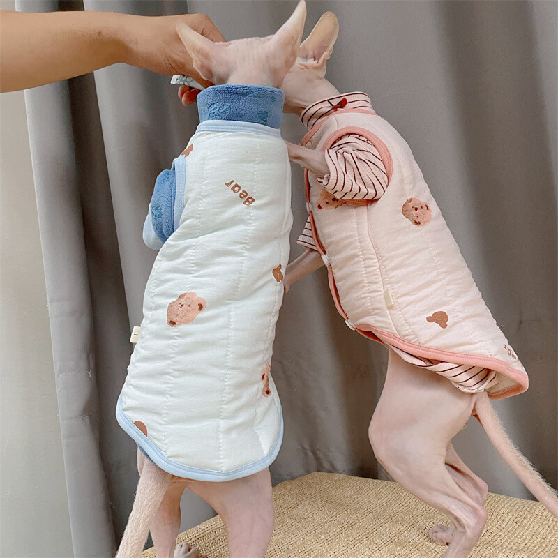 Jachetă de iarnă din bumbac groasă de desene animate pentru pisică Sphynx Toamnă Caldă drăguță haină galbenă pentru pisoi Roz Albastru Imbracaminte de relaxare pentru Devon Rex