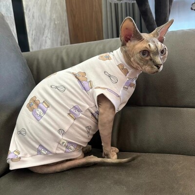 Apģērbs vīriešu kaķim Sphynx Cat Vasaras mīksta auduma krekls kaķēniem Blue Cartoon Bear Lion Atpūtas apģērbs Devon Rex pavasarī